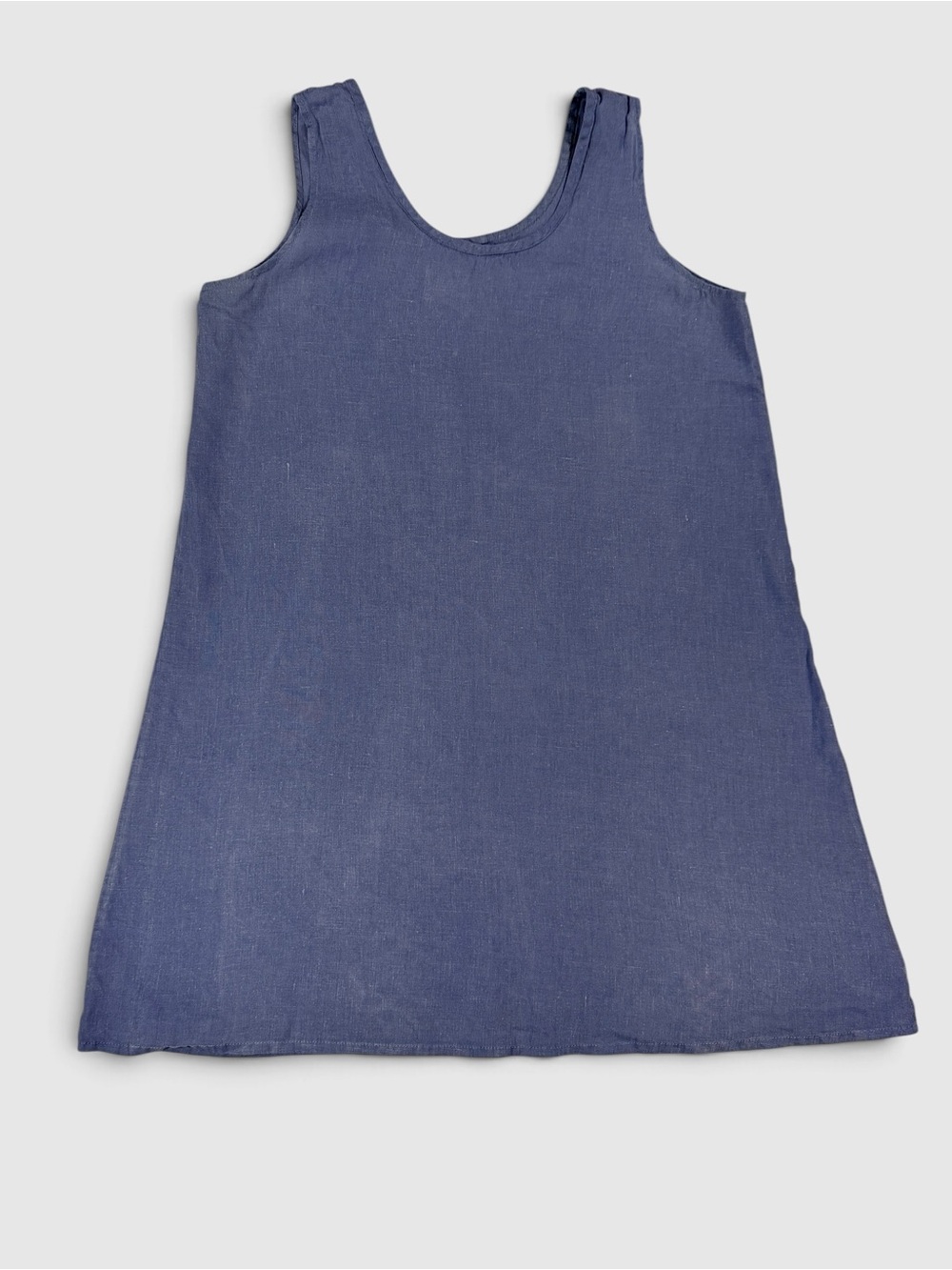 FLAX Angelheart 100% Linen Slate Blue Sleeveless Tunic Dress Lagenlook Sz L